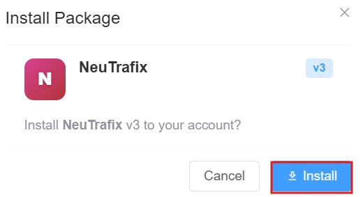 Install Package confirmation window for NeuTrafix version 3
