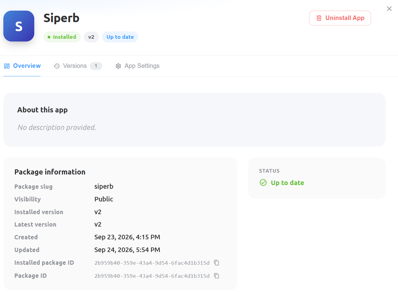 Connex Store marketplace showing the Siperb app and Install button